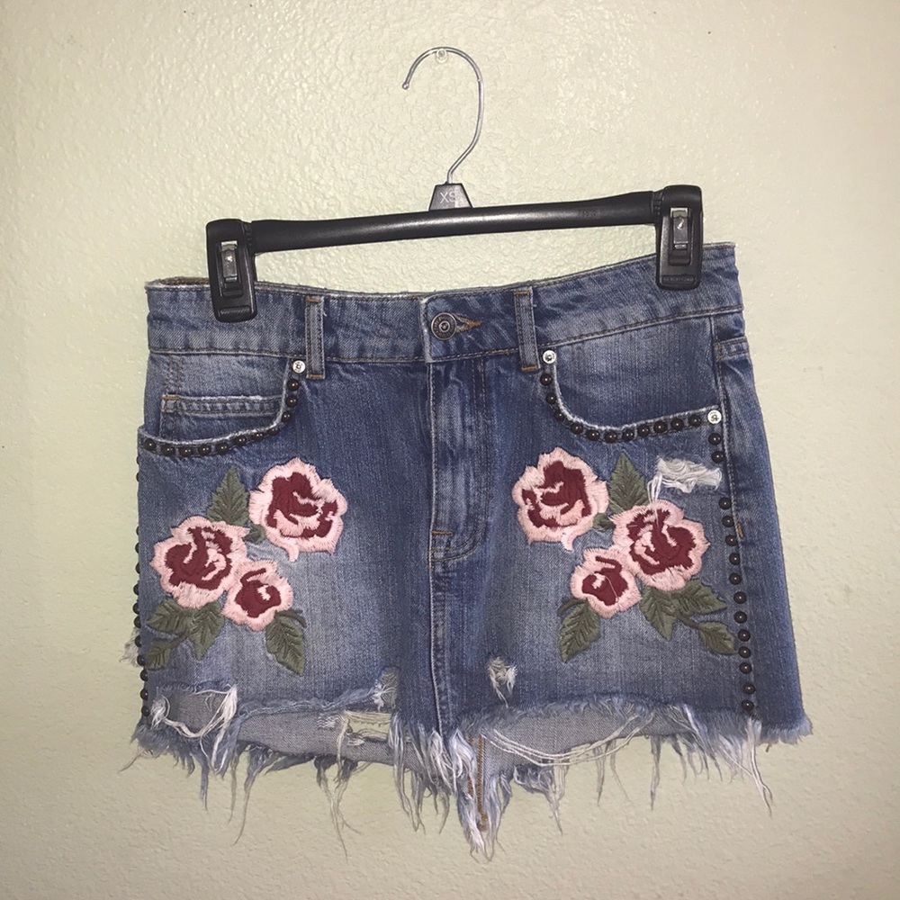 Free people flower denim skirt